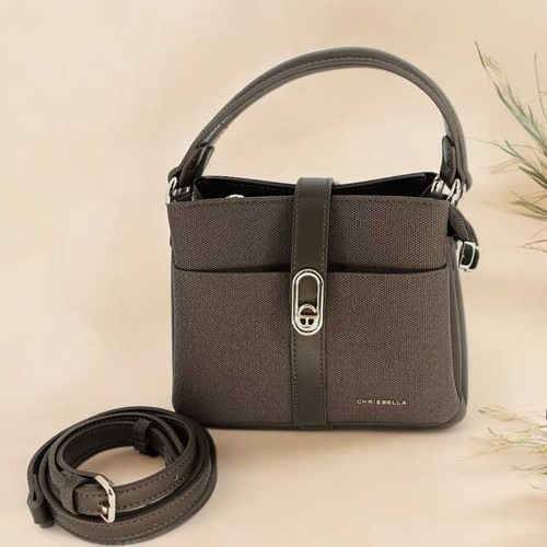 Stylish Chrisbella Coffee Color Handbag with Strap and Button Closure