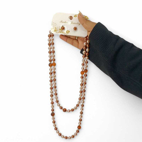 2 Layer Moti Mala With Earrings Set