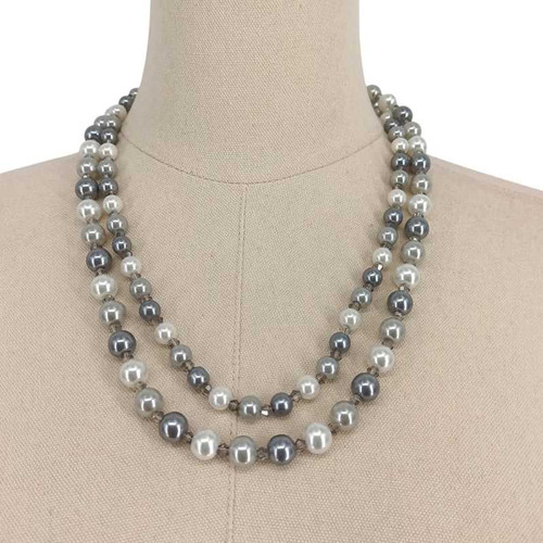 2 Layer Moti Mala With Earring Set white & Gray Giftmandu