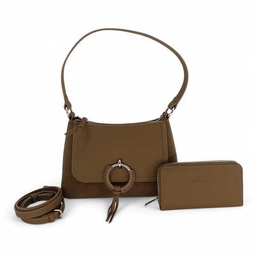 Chrisbella Coffee Color PU Shoulder Bag with Adjustable Strap and Purse