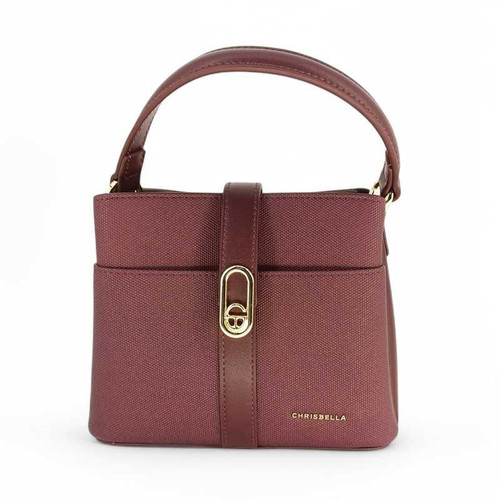 Chrisbella Red Wine Handbag with Strap and Button Closure