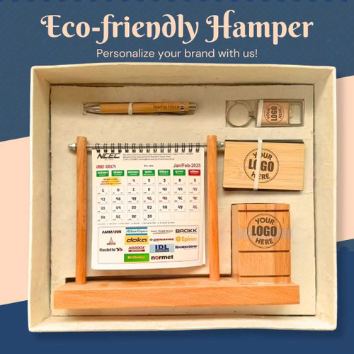 Corporate Wooden Gift Set with Customizable Calendar, Pen, Pen holder, Keyring & Cardholder