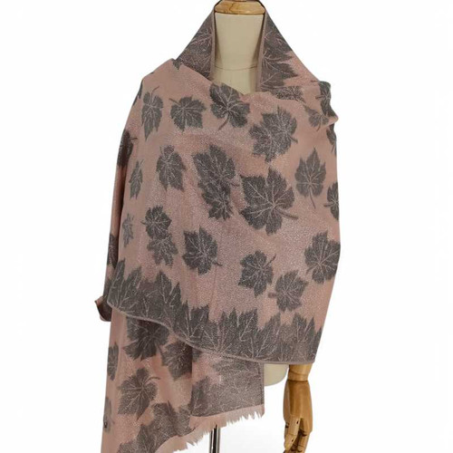 Pink Cotton Shawl with Glitter Leaf Design