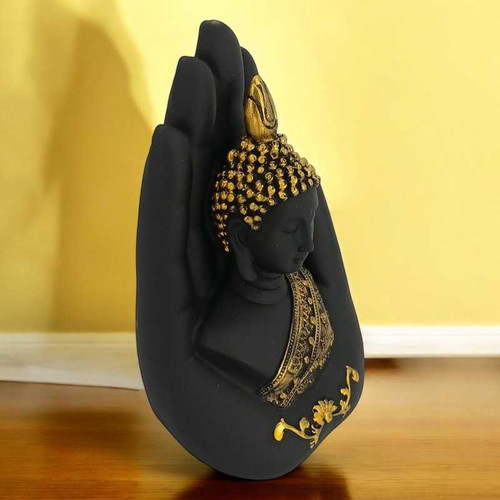 Blessing Buddha Idol Statue in Palm With Matt Black & Gold Giftmandu