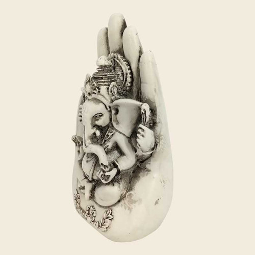 Blessing Ganesh Idol Statue in Palm With White & Black Giftmandu