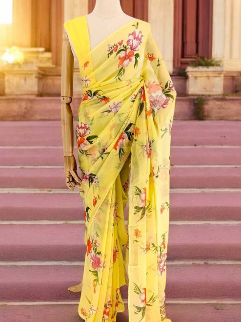 Bright & breezy Yellow Chiffon Saree
