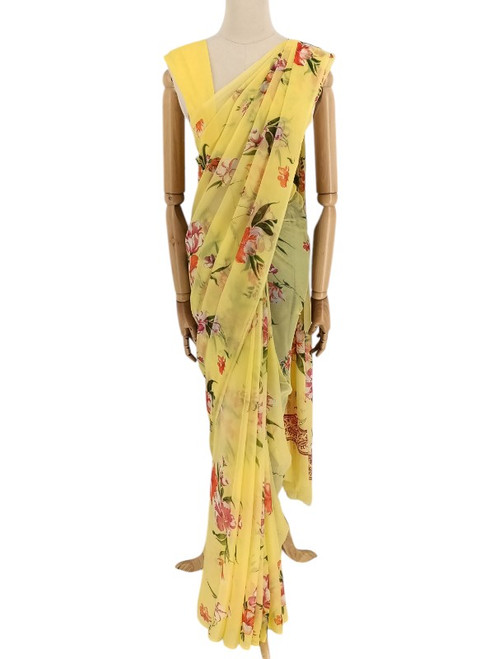 Bright & breezy Yellow Chiffon Saree
