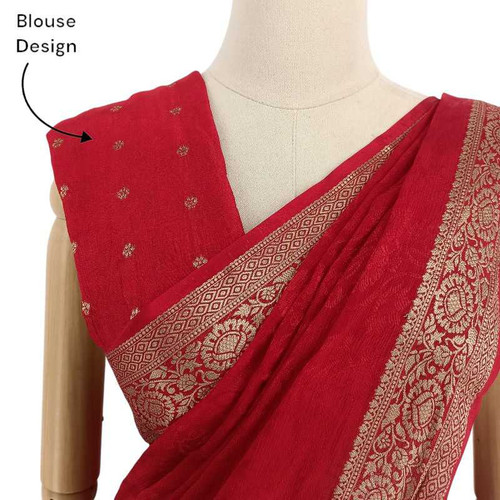 Classic Red Chiffon Saree with Elegant Golden Border Detailing Giftmandu