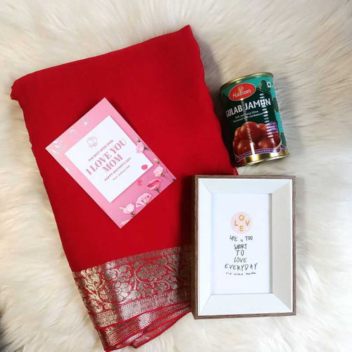 Mother’s Day Gift Set with Saree, Mithai & Cherished Photo Frame
