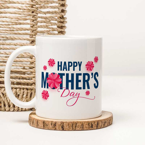 White Ceramic Mug with Floral "Happy Mother’s Day" Print