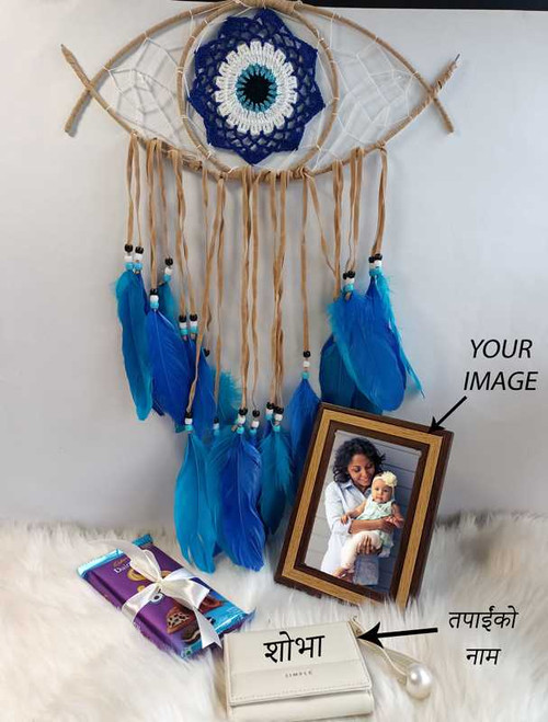 Elegant Gift Combo with Evil Eye Dreamcatcher, Wallet, Photo Frame & Chocolate