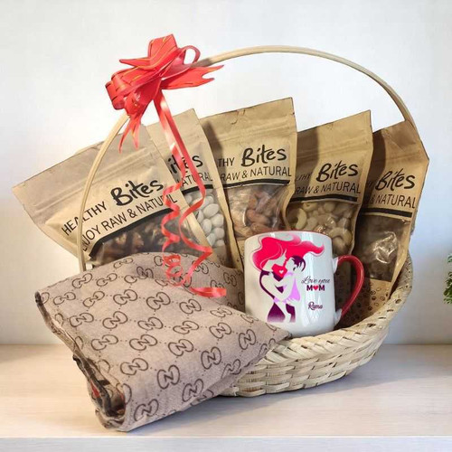 Personalize Mother's Day Mug with Shawl and Dry Nuts Combo