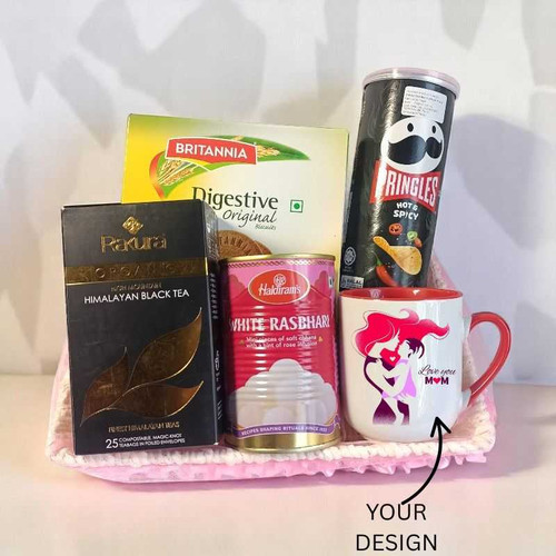 Deluxe Snack & Tea Gift Set with Personalized Mug and Rasgulla