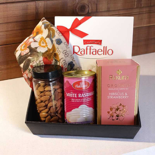 Elegant Gift Box with Shawl, Sweets & Tea (Raffeallo T15)