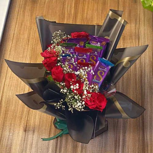 Fresh Roses with Cadbury Chocolates Bouquet