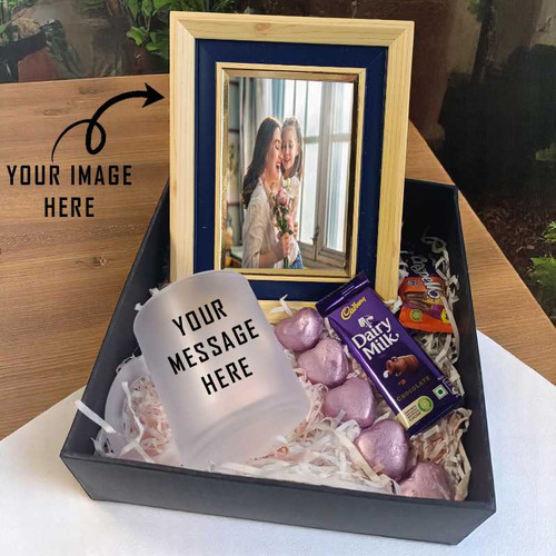 Personalized Photo Frame with Gourmet Chocolates & Mug