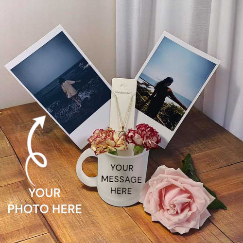 Personalized Mug with Necklace, Flowers & Photo Keepsakes