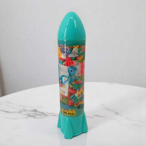 Multicolour Building Blocks – 195 Pieces in Rocket-Shaped Container Giftmandu