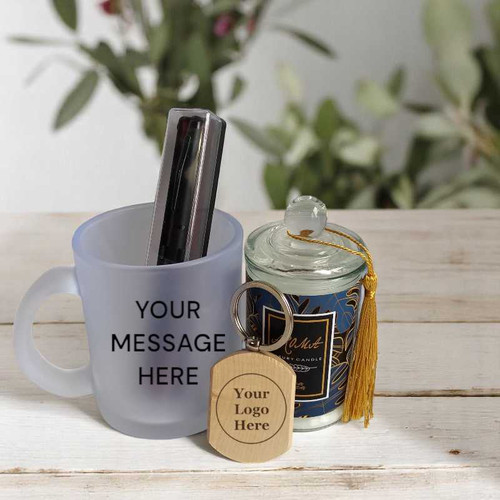 Transparent Mug with Candle, Keyring & Pen Corporate Gift