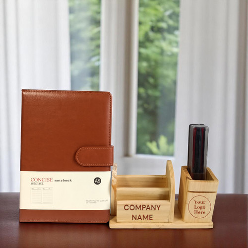 Customize Wooden Desk Organizer with Pen & Notebook