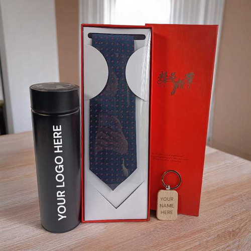 Personalized Gift Set for Him – Smart Bottle, Tie & Wooden Keyring