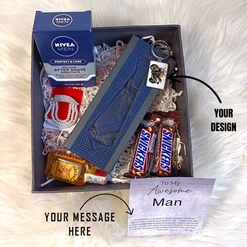 Men's Accessories Gift with Whisky 50ml, Chocolates & Keyring