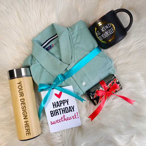 Gent's Birthday Gift Combo with XXL T-Shirt, Mug, Chocolates & Bamboo Bottle