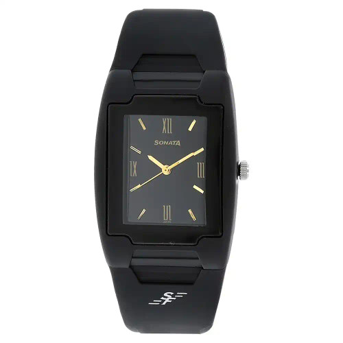 SF Quartz Analog Black Dial Plastic Strap Watch For Men-7920PP13