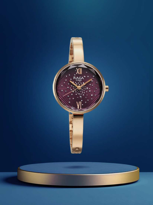 Titan Raga Showstopper Quartz Analog Purple Dial Metal Strap Watch for Women- 95271WM01