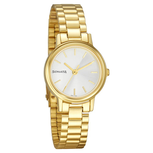 Sonata Essentials White Dial Women Watch With Stainless Steel Strap-8096YM06