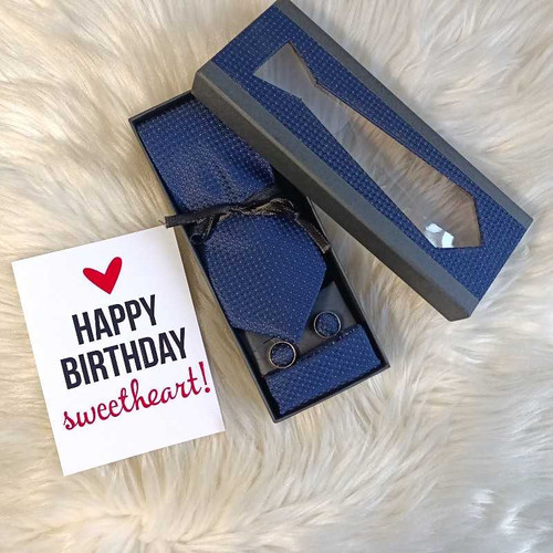 Birthday Gift Set with Dark Blue Tie & Greeting Card
