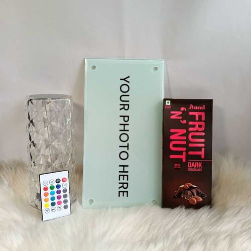Crystal Photo Frame with Table Lamp & Amul Chocolate
