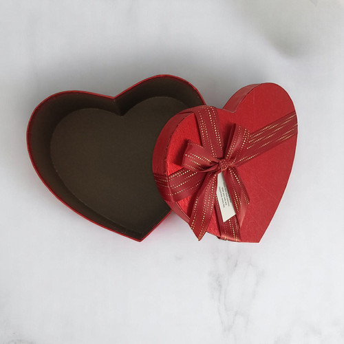 Red Heart Shaped paper Box With Bow -Medium