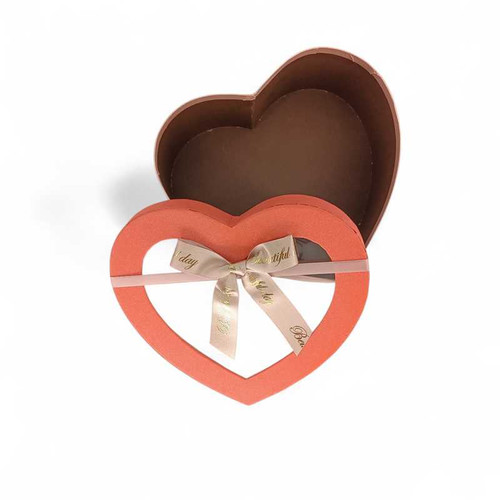 Orange Heart Shaped Transparent Cover Box With Bow - Large Giftmandu