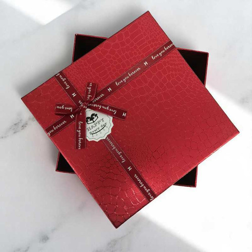 Red Shimmery Square Shape Paper Box - Small