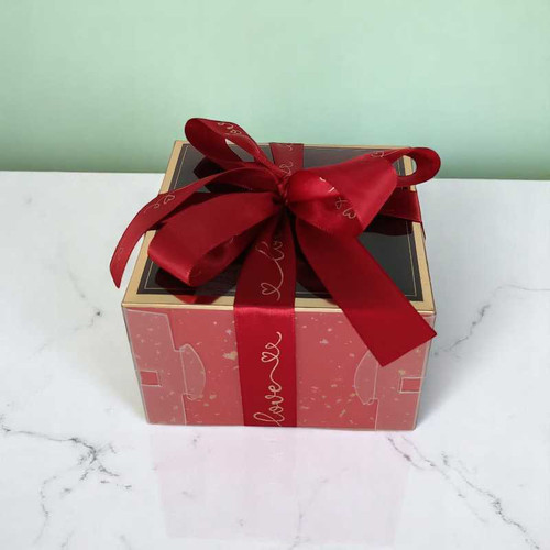 Red Square Shape Box with Transparent Cover - Medium Giftmandu