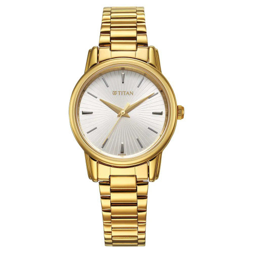 TITAN Karishma Quartz Analog Silver Dial Golden Stainless Steel Strap Watch For Women