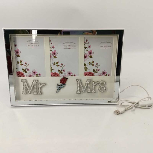 Mr & Mrs Photo Frame with LED Lights and Three-Photo Display Giftmandu