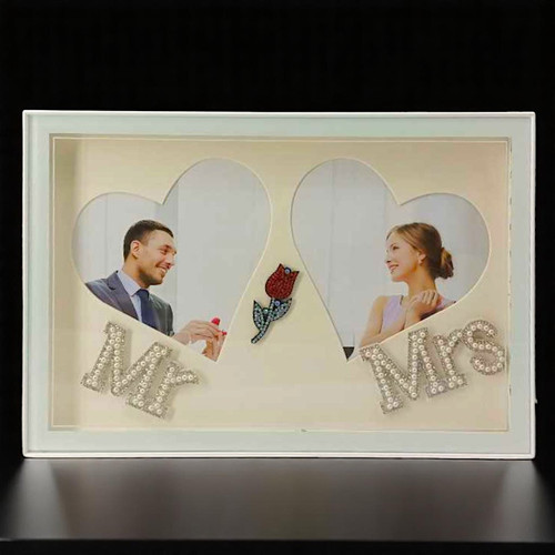 Mr & Mrs Heart-Shaped LED Photo Frame with Two Personalized Photos