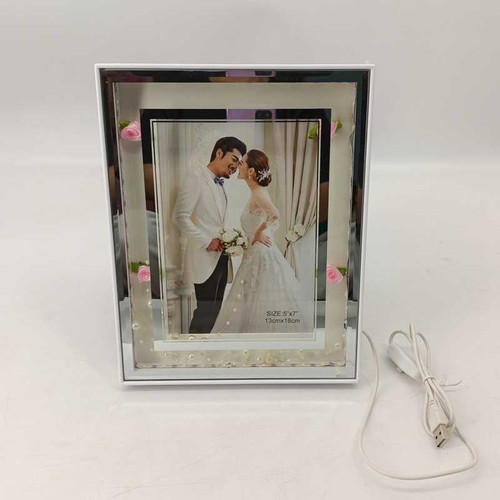 Personalized Pearl Decor Photo Frame with LED Light Display Giftmandu