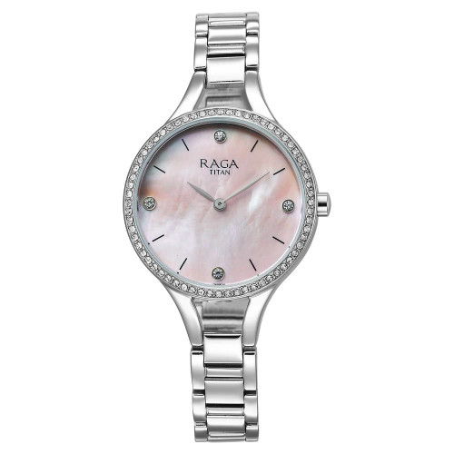 Titan Raga Showstopper Quartz Analog Pearl Dial Metal Strap Watch for Women -95275SM01 Titan Raga Showstopper Quartz Analog Pearl Dial Metal Strap Watch for Women -95275SM01