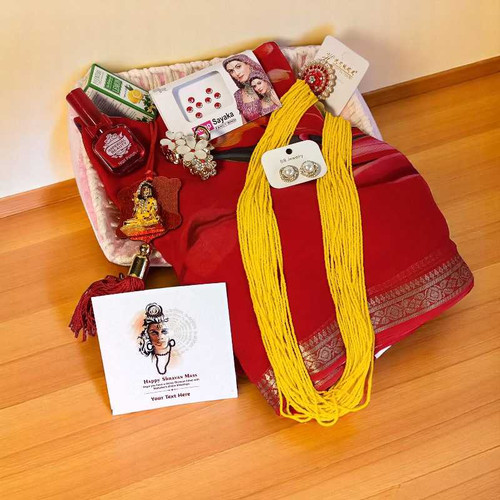 Shrawan Saree with Beauty Item's & Custom Card Combo