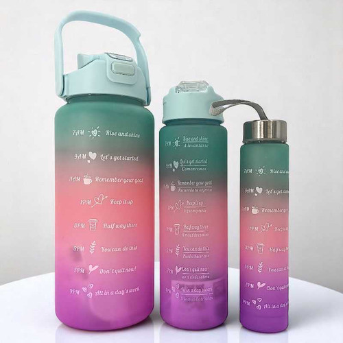 3-in-1 Multicolor Motivational Water Bottle Set