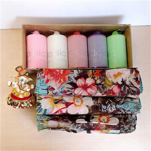 Multicolor Candle Set with Elegant Shawl And Ganesha