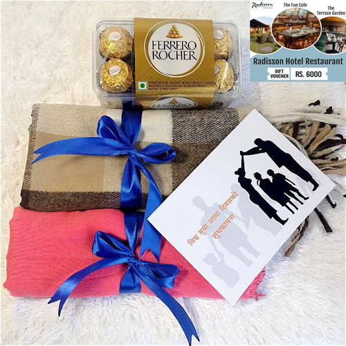 Ferrero Rocher Chocolates with Muffler & Shawl Gift Set for Dad & Mom