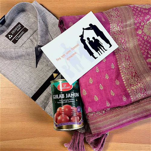 Classic Shirt And Silk Saree Gift Set for Parents