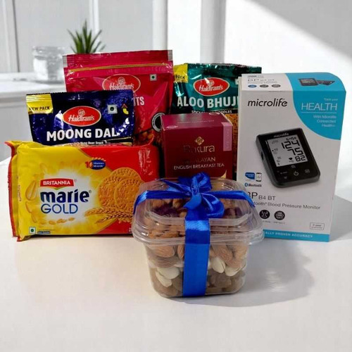 Food Hamper with Drynuts and Microlife (Bluetooth Blood Pressure Monitor)