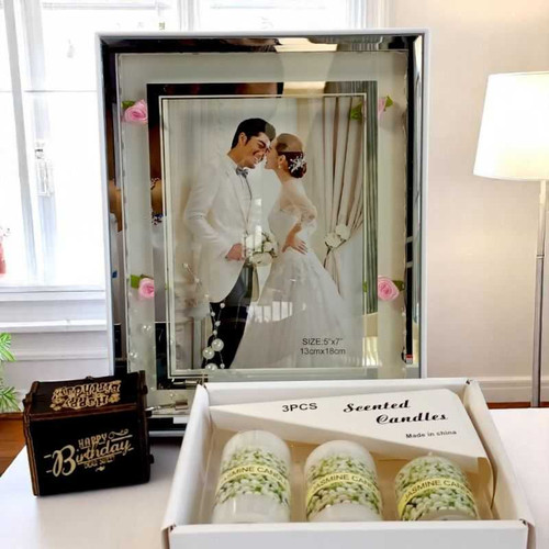 Elegant Birthday Combo With LED Photo Frame, Music Box And Candle Set