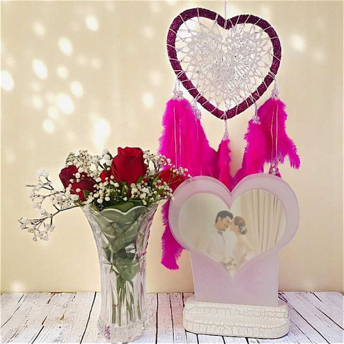Rose Vase with Multicolor LED Frame & Dreamcatcher Gift Set