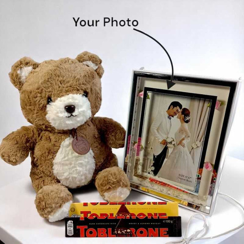 Personalized LED Frame Gift Set with Teddy And Toblerone